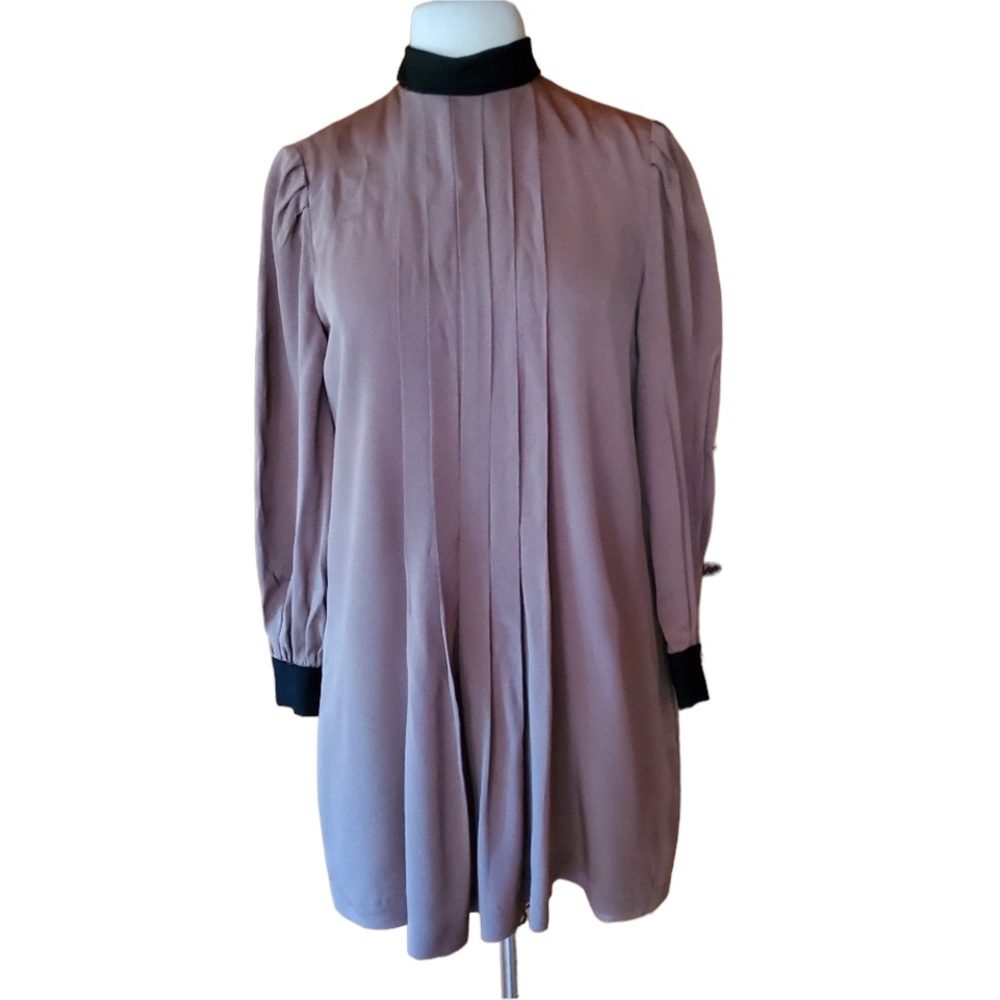 1980s J.H. Paul Brown & Black Poly‎ Mini Dress